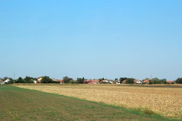 field with houses on the horizon