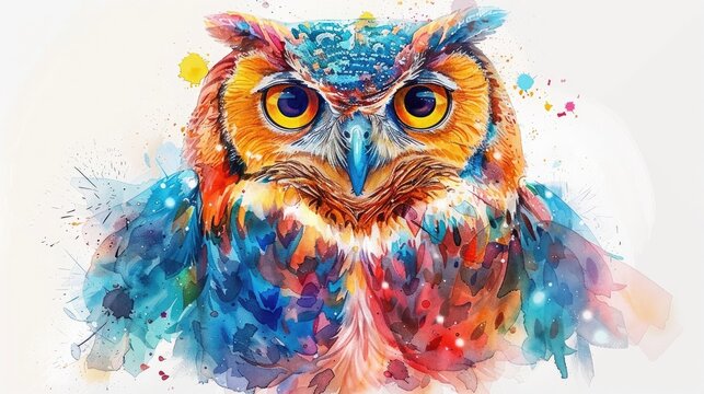 Playful Watercolor Owl with Whimsical Clipart Accents