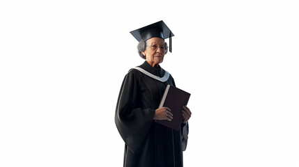 portrait of an old woman graduate in cap and gown
