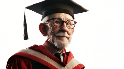 portrait of an old man graduate in cap and gown
