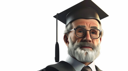 portrait of an old man graduate in cap and gown