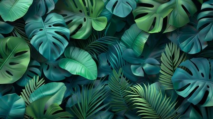 tropical geometric floral leaves 3d wall texture background digital illustration