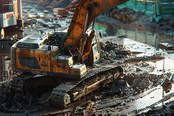 Witness construction in action as an excavator digs the ground at a construction site, preparing for the installation of pipes.