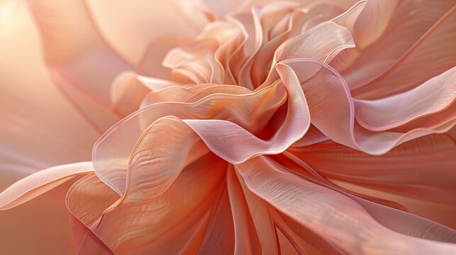 A flower made from flowing ribbons of fabric, its delicate folds and textures creating an abstract and whimsical bloom, perfect for a fashion brand advertisement.  