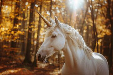 Obraz na płótnie Canvas Beautiful unicorn in autumn forest