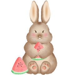 Brown rabbit with fresh watermelon