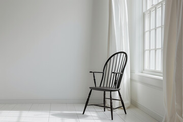 stylish composition presenting a Windsor chair as a focal point in a contemporary space, against a white backdrop, illustrating its seamless integration into modern décor schemes w