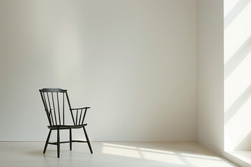 stylish composition presenting a Windsor chair as a focal point in a contemporary space, against a white backdrop, illustrating its seamless integration into modern décor schemes w