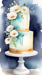 Watercolor wedding cake with flowers