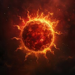 A large burning ball of fire in space. - obrazy, fototapety, plakaty