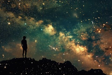 a person standing on top of a hill looking at the stars
