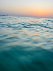 Orange sea sunset, orange sea horizon, sunshine, evening warm light