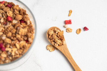 homemade granola, healthy breakfast, Homemade whole grain musli with berries