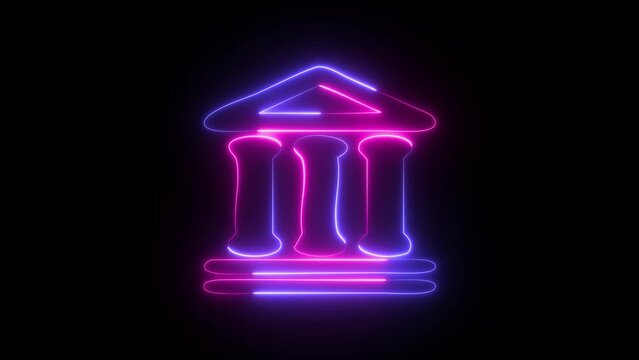 Neon bank building illuminate icon. Elements of web in neon style icons