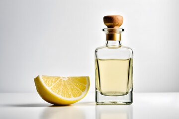 Tequila bottle with lemons on a white background