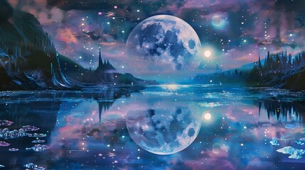 Lunar Reflection: Mystic Moon Over Tranquil Waters