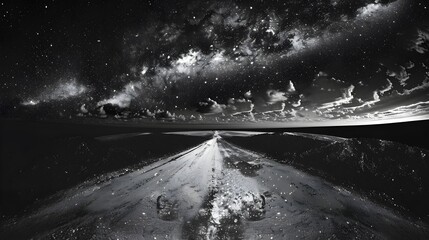 Stellar Pathway: A Monochrome Cosmic Journey - obrazy, fototapety, plakaty