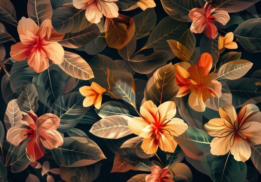 Floral natural art, vintage botanical flowers in beautiful vintage colors. Trendy botanical design using generative AI