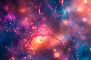 Abstract medical background. Neurons brain cells. Network of neurons in human brain. Microscope view of a cell