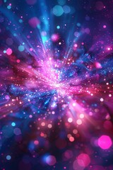 Abstract background with neon glows and a central hyperlight flare. Modern background with pink, blue, purple colors