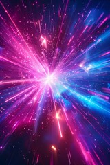 Abstract background with neon glows and a central hyperlight flare. Modern background with pink, blue, purple colors