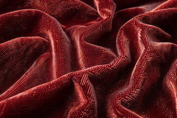 Red velvet textile background, close-up of fashionable fabric - obrazy, fototapety, plakaty