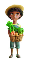 Cute 3D character bio farmer on transparent background