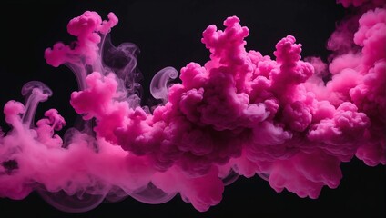 Abstract Close-Up of Magenta Smoke on Black Background. Fuchsia Color Clouds.