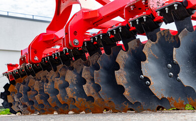 Industrial cultivator for loosening the soil, close-up