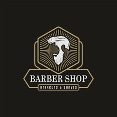 Barbershop Logo emblem sticker Vintage style isolated on background vector illustration