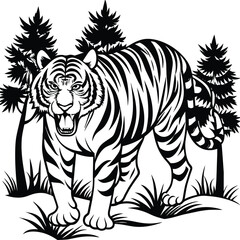 Hand drawn tiger linocut