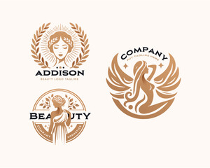 Vector elegant beauty woman salon logo design for company