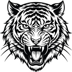 Hand drawn tiger linocut