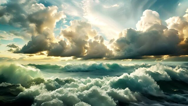 Lush Clouds above Stormy Ocean 