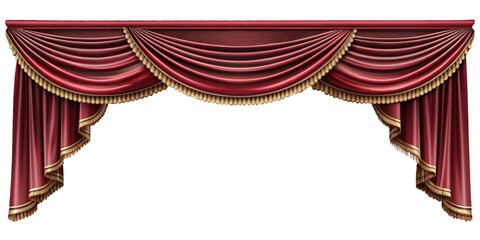 Beautiful curtain of a theater or a opera opening on a transparent background, Stage Curtain Border Concept, mockup