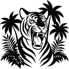 Hand drawn tiger linocut