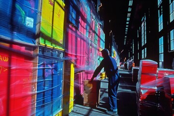 Fototapeta premium wholesale, logistic business and people concept - manual worker and businessman with clipboards at warehouse. Beautiful simple AI generated image in 4K, unique.
