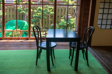 Restaurant with Japanese garden at Koi no Mizube Michi, Shimabara