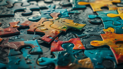 A jigsaw puzzle with pieces of different colors and shapes