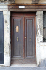 Traditional Medieval Wooden Door in Venice City Italy