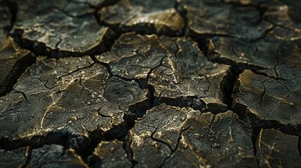 A network of veins and cracks resembling a dried-up riverbed, capturing the essence of water in its absence, perfect for a water conservation campaign.  