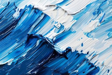 Blue and white gradient background with oil paint. Beautiful brush strokes close up. Detail of...