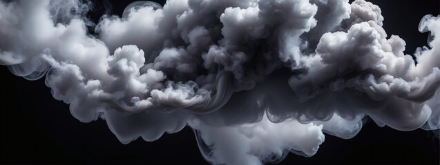 Abstract Close-Up of Silver Smoke on Black Background. Gray Color Clouds.