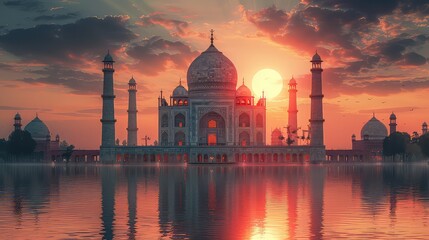 Hand drawing mosque at sunset - obrazy, fototapety, plakaty