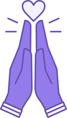 Colored Gratitude Icon. Vector Icon of Heart and Palms Folded in Prayer. Namaste, Meditation, Yoga. Wellness Concept
