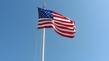 High American Flag Waving in the Breeze: A Patriotic Emblem of Freedom and Independence