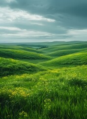 Obraz premium b'Green rolling hills under cloudy sky'