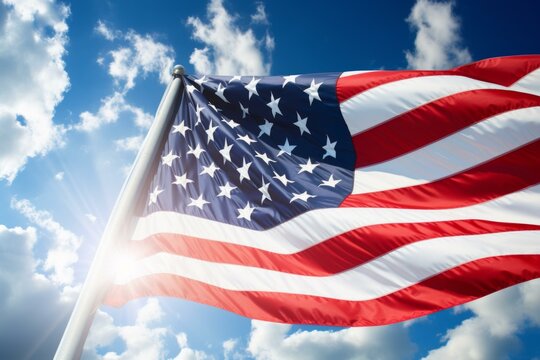 b'American flag waving in the wind'