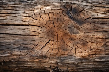 b'A wooden stump with a large crack in the center'