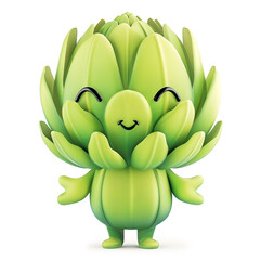 Happy anthropomorphic artichoke character smiling isolated on white